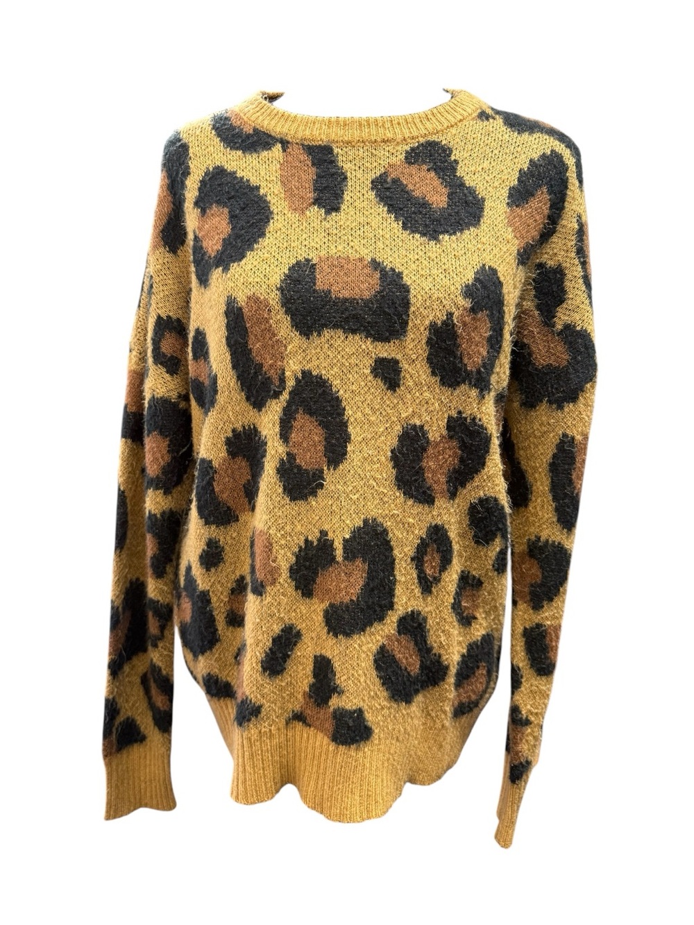 Leopard Print Crewneck Sweater - Mustard Size Medium